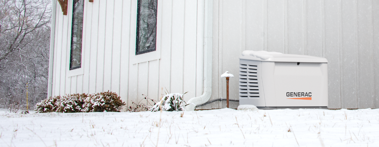 Generac home standby generator powering a home in the dark